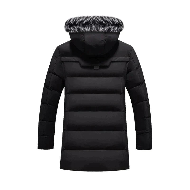 Men's Winter Long Parka - Fluffy Trim Hooded Design