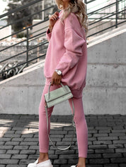 Women's Oversized Sweatshirt and Leggings Set - Crewneck & Dropped Shoulder