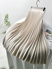 Women's Pleated Midi Skirt - Elastic Waist Detail