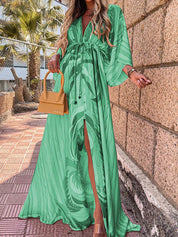 Colourful and Elegant Flowy Maxi Dress with Kimono Sleeves for Women