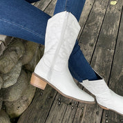 Women's Calf-Length Cowboy Boots - Metallic & Zipper