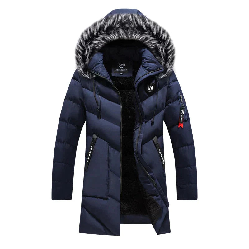 Men's Winter Long Parka - Fluffy Trim Hooded Design