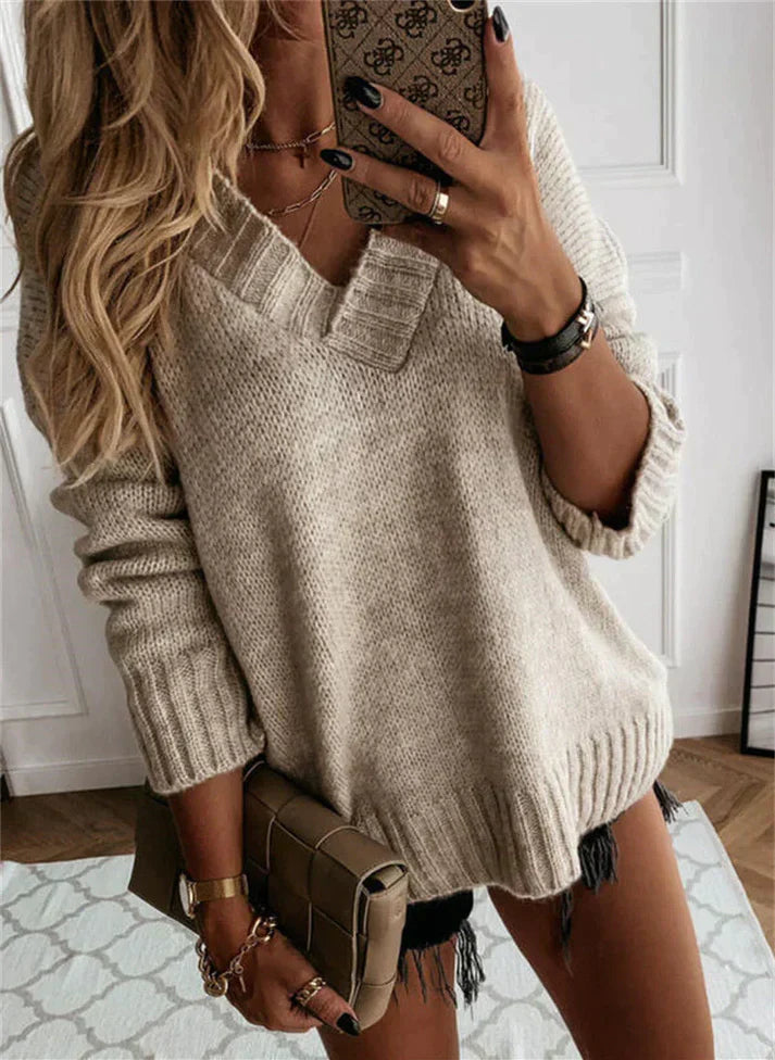 Women's V-Neck Knitted Jumper - Cosy and Stylish