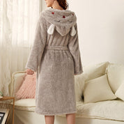 Women's Dressing Gown - Hooded with Ears and Self-Tie Belt