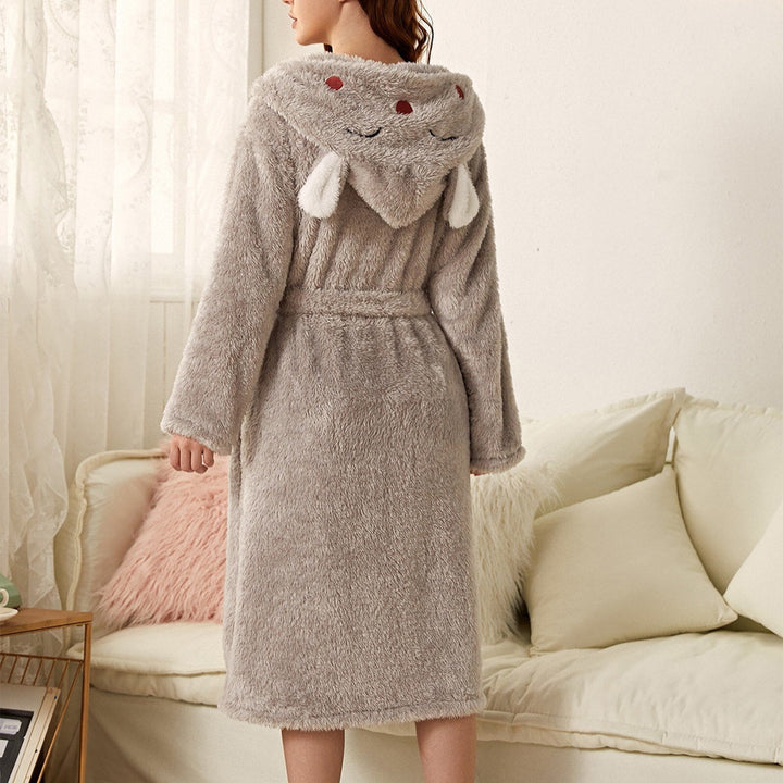 Women's Dressing Gown - Hooded with Ears and Self-Tie Belt