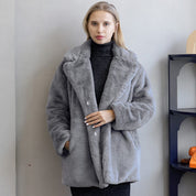 Women's Soft Coat - Lapel Collar and Oversize Fit