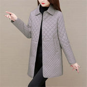 Women's Quilted Jacket - Fold-Down Collar with Button Front