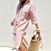 Women's Striped Long Sleeve Shirt Dress - Casual Office Elegant