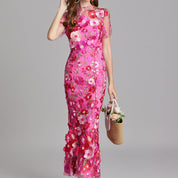 Women's Elegant Embroidered Midi Dress - Sleeveless, Timeless Design