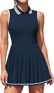Women's Sleeveless Pleated Polo Tennis Dress - Golf Sport