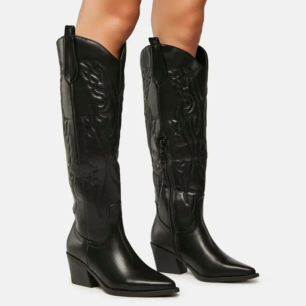 Women's Classic Knee-High Cowboy Boots - Winter Ready & Plus Size