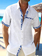 Stylish Linen Shirt with Floral Trim for Men
