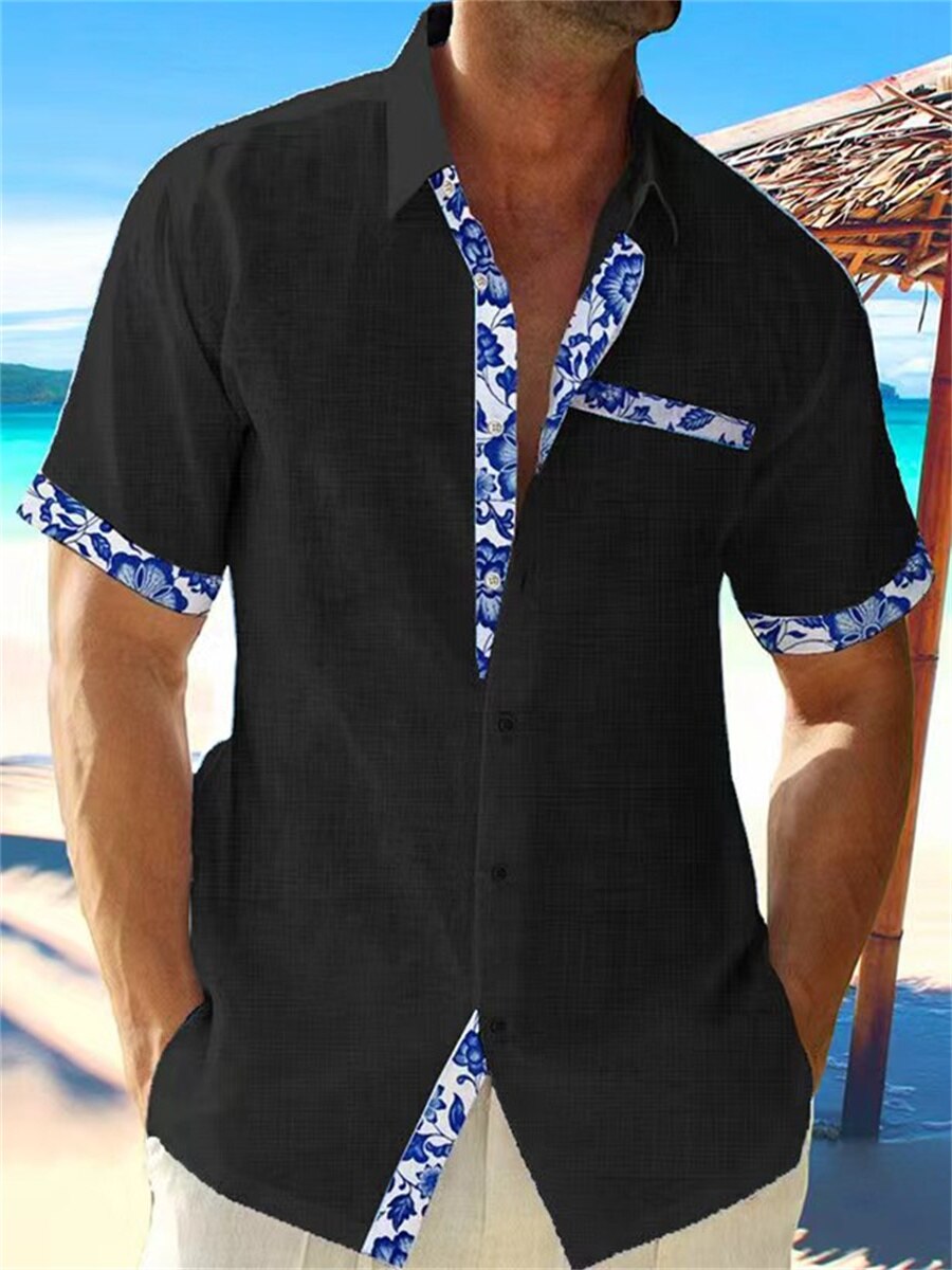 Stylish Linen Shirt with Floral Trim for Men
