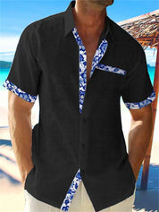 Stylish Linen Shirt with Floral Trim for Men