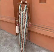 Colourful and Elegant Patterned Halter Neck Maxi Dress for Women