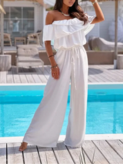 Chic Off-Shoulder Ruffle Wide-Leg Jumpsuit for Women