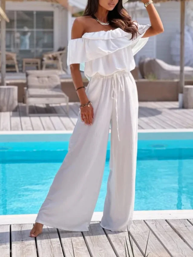 Chic Off-Shoulder Ruffle Wide-Leg Jumpsuit for Women
