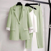 Women's 3-Piece Blazer Suit Set - One-Button Closure with Slim-Fit Trousers