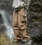 Men's Cargo Trousers - Elasticated Waist and Flap Side Pockets