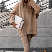 Women's Oversized Sweatshirt and Leggings Set - Crewneck & Dropped Shoulder