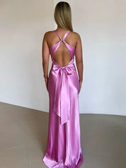 Elegant Satin Halter Neck Evening Dress for Women