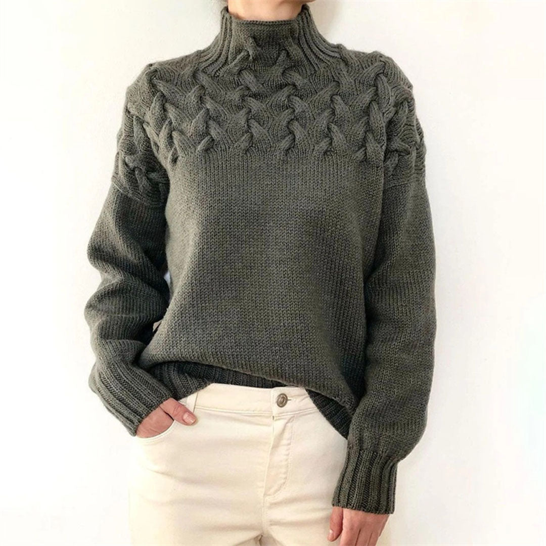 Women's Jumper - Funnel Collar with Textured Knit Design