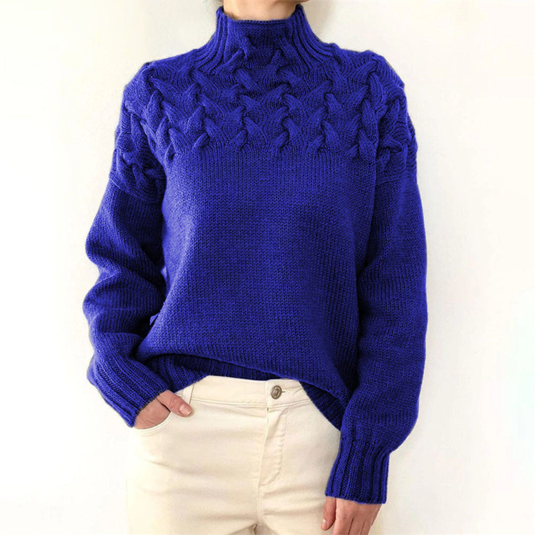 Women's Jumper - Funnel Collar with Textured Knit Design