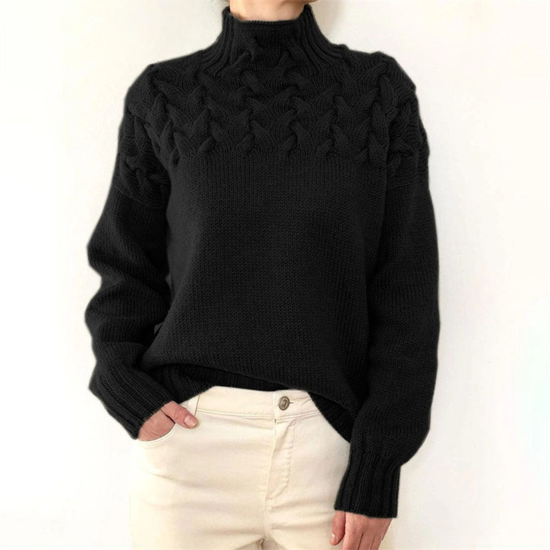 Women's Jumper - Funnel Collar with Textured Knit Design