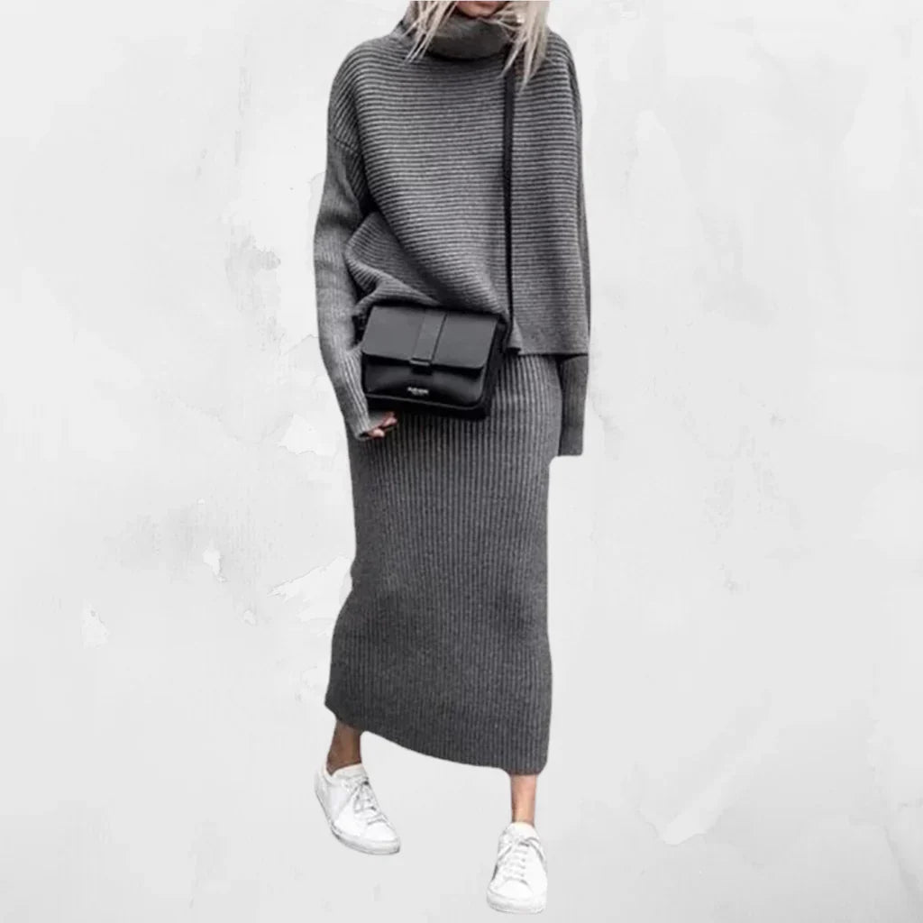 Women's Knitted Co-Ord Set - Roll Neck with Ribbed Knit