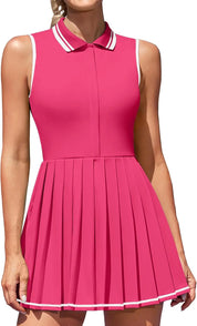 Women's Sleeveless Pleated Polo Tennis Dress - Golf Sport