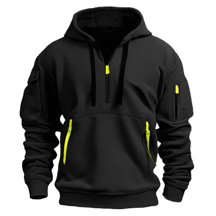 Men's Hoodie – Zip Neck with Multiple Pockets