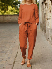 Casual and Stylish Long Sleeve Top and Trousers Set for Women