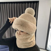 Women's Winter Beanie - Pom-Pom Balaclava with Scarf