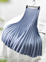 Women's Pleated Midi Skirt - Elastic Waist Detail