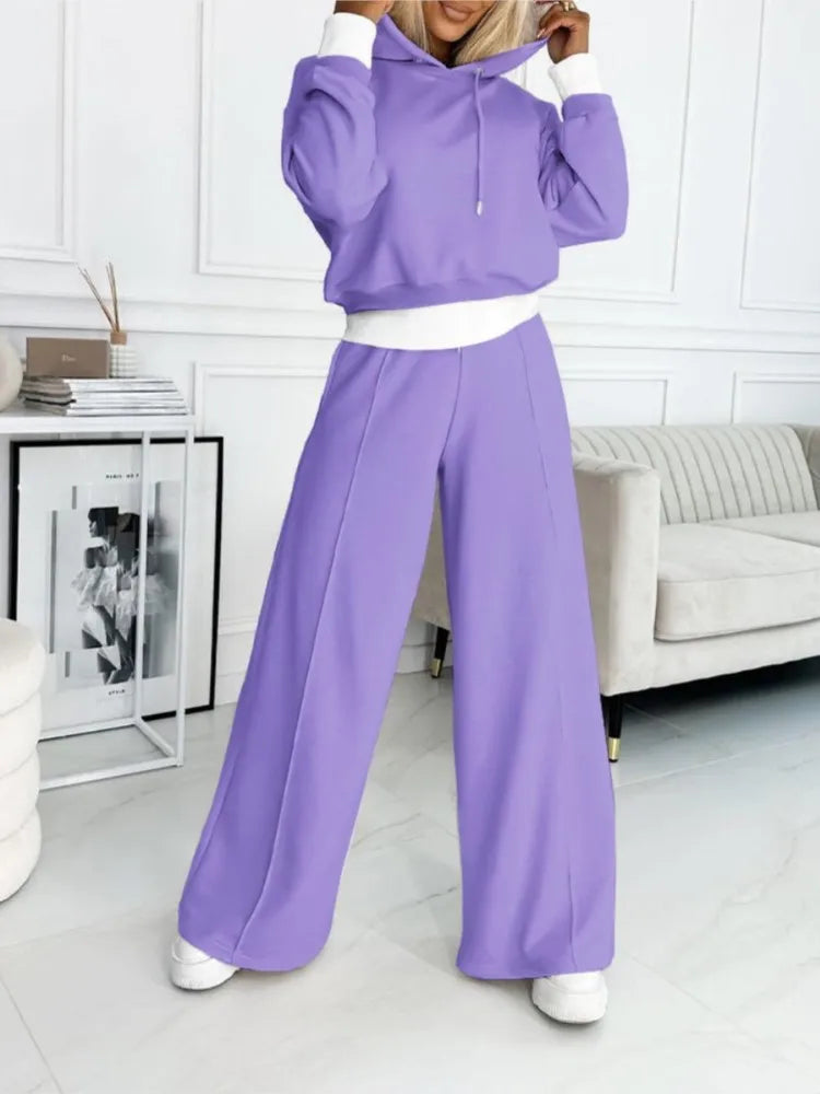 Women's Two Piece Set - Hooded Top and Drawstring Trousers