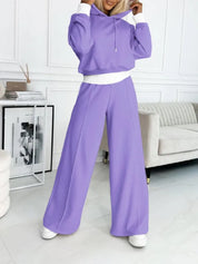 Women's Two Piece Set - Hooded Top and Drawstring Trousers