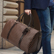 Men's Geometric Print Travel Duffle Bag - Leather Weekender