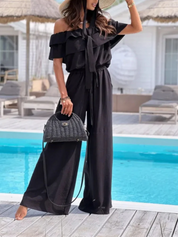 Chic Off-Shoulder Ruffle Wide-Leg Jumpsuit for Women