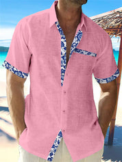 Stylish Linen Shirt with Floral Trim for Men