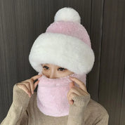 Women's Winter Beanie - Pom-Pom Balaclava with Scarf