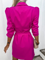 Women's Double-Breasted Blazer Dress - Puff Sleeve, Tailored Fit