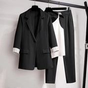 Women's 3-Piece Blazer Suit Set - One-Button Closure with Slim-Fit Trousers