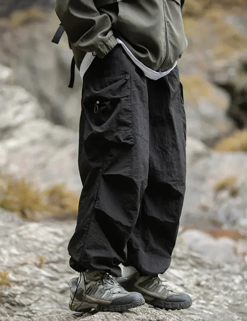 Men's Cargo Trousers - Elasticated Waist and Flap Side Pockets