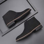 Men's Lace-Up Ankle Boots - Textured Upper with Low Heel