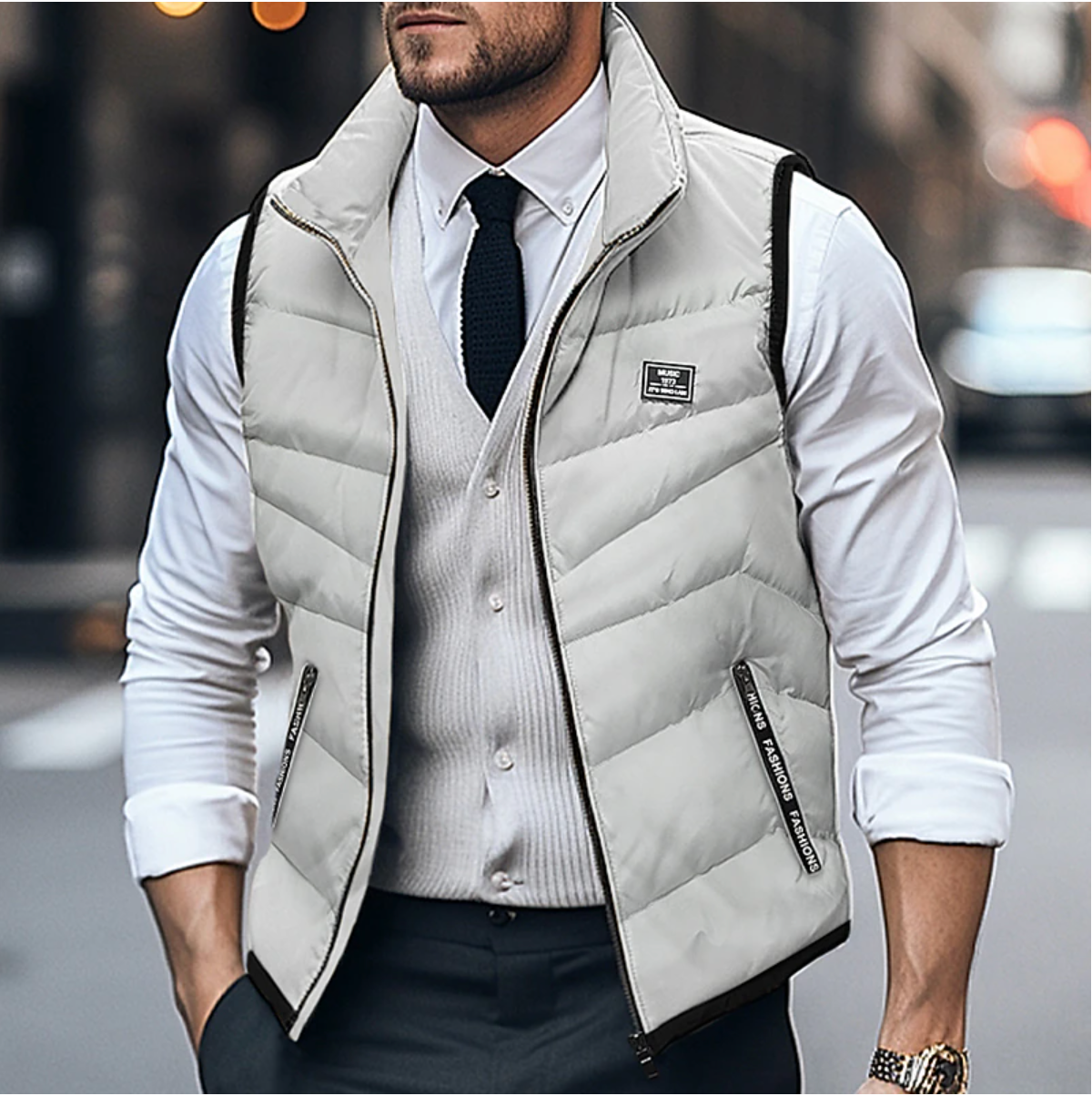 Men's Gilet - Stand Collar with Quilted Padded Design
