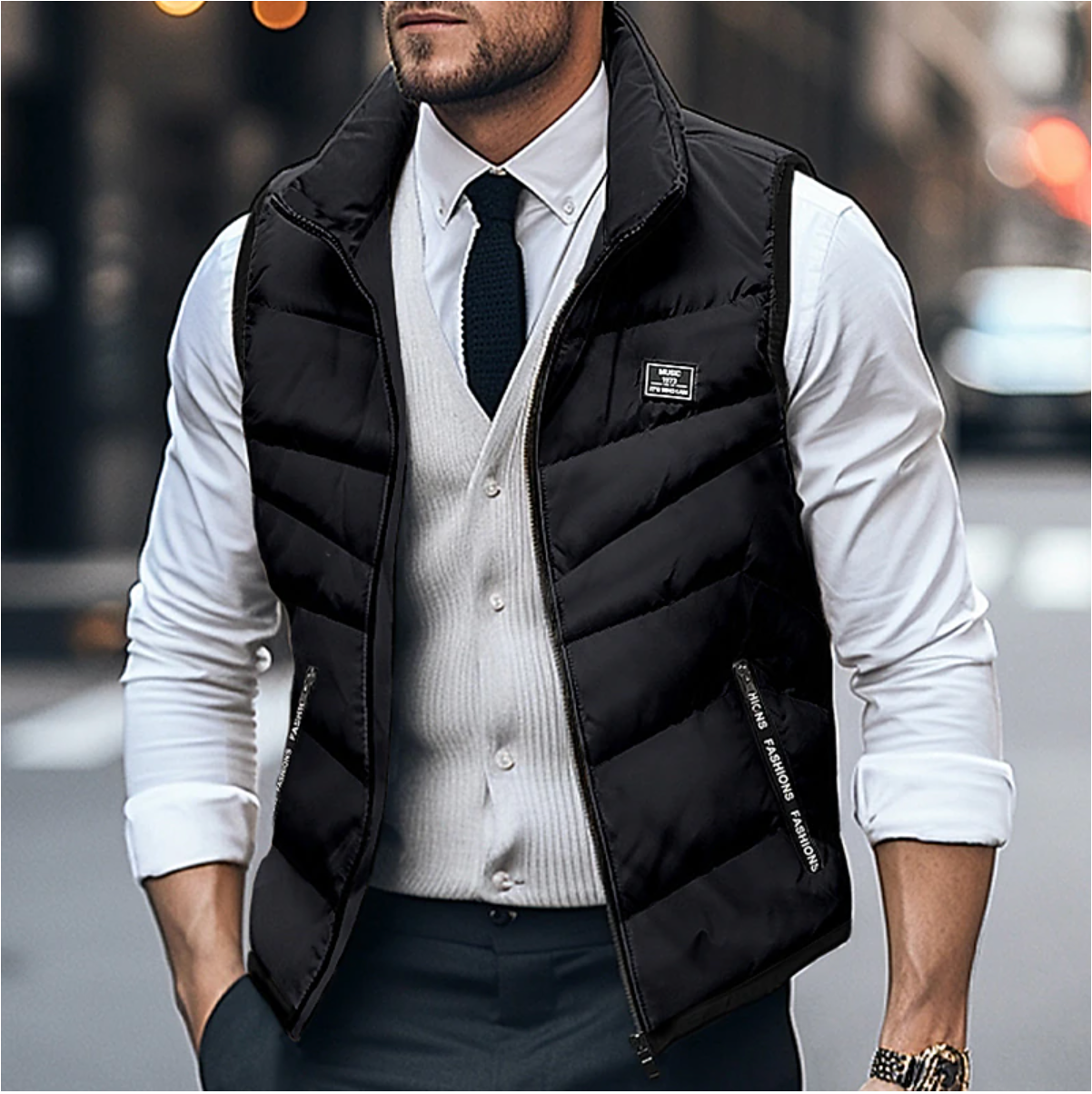 Men's Gilet - Stand Collar with Quilted Padded Design