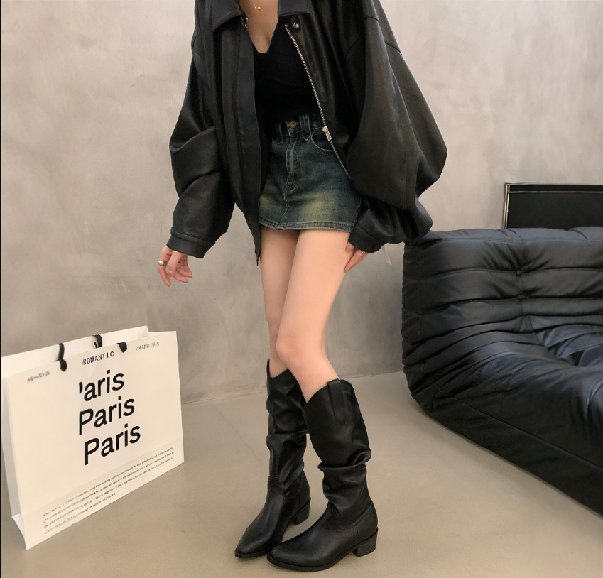Women's Knee-High Boots - Slouch Shaft Pull-On with Low Block Heel