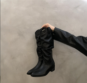 Women's Knee-High Boots - Slouch Shaft Pull-On with Low Block Heel