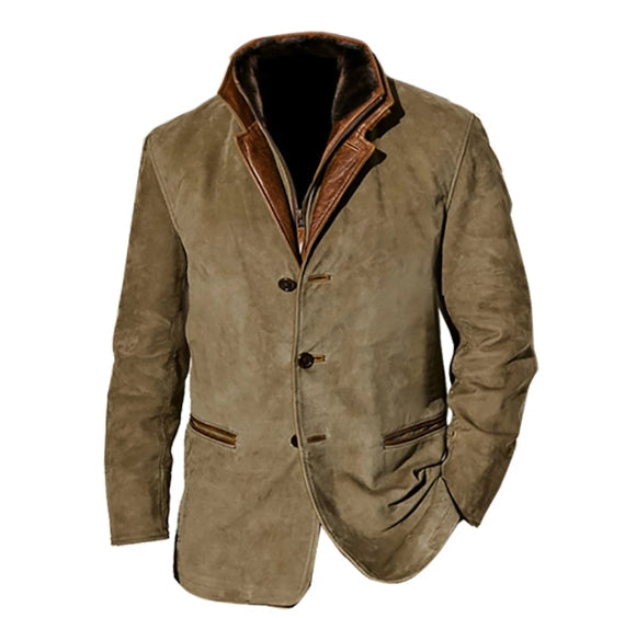 Men's Blazer - Layered Collar and Button-Front Design
