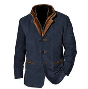 Men's Blazer - Layered Collar and Button-Front Design